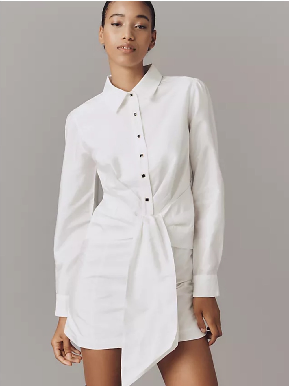 NWT retail $178 size S #Anthropologie. “Long-sleeve tie front mini shirt dress”.